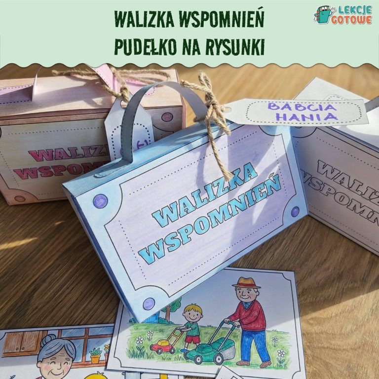 walizka wspomnień pudełko na rysunki szablony na upominki dzień babci i dziadka święto pomysły prezent materiały do druku pdf uroczystość