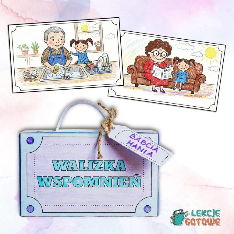 walizka wspomnień pudełko na rysunki szablony na upominki dzień babci i dziadka święto pomysły prezent materiały do druku pdf uroczystość