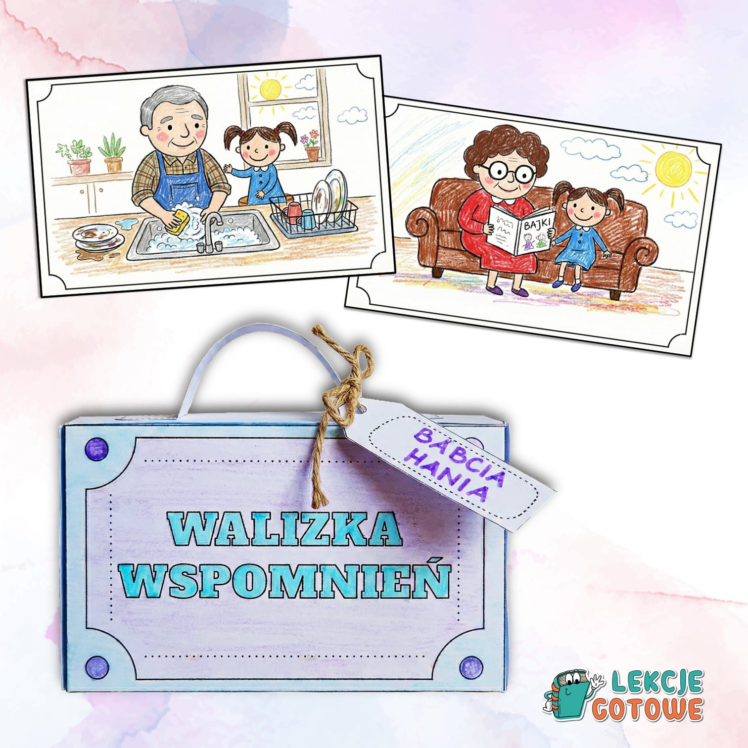 walizka wspomnień pudełko na rysunki szablony na upominki dzień babci i dziadka święto pomysły prezent materiały do druku pdf uroczystość