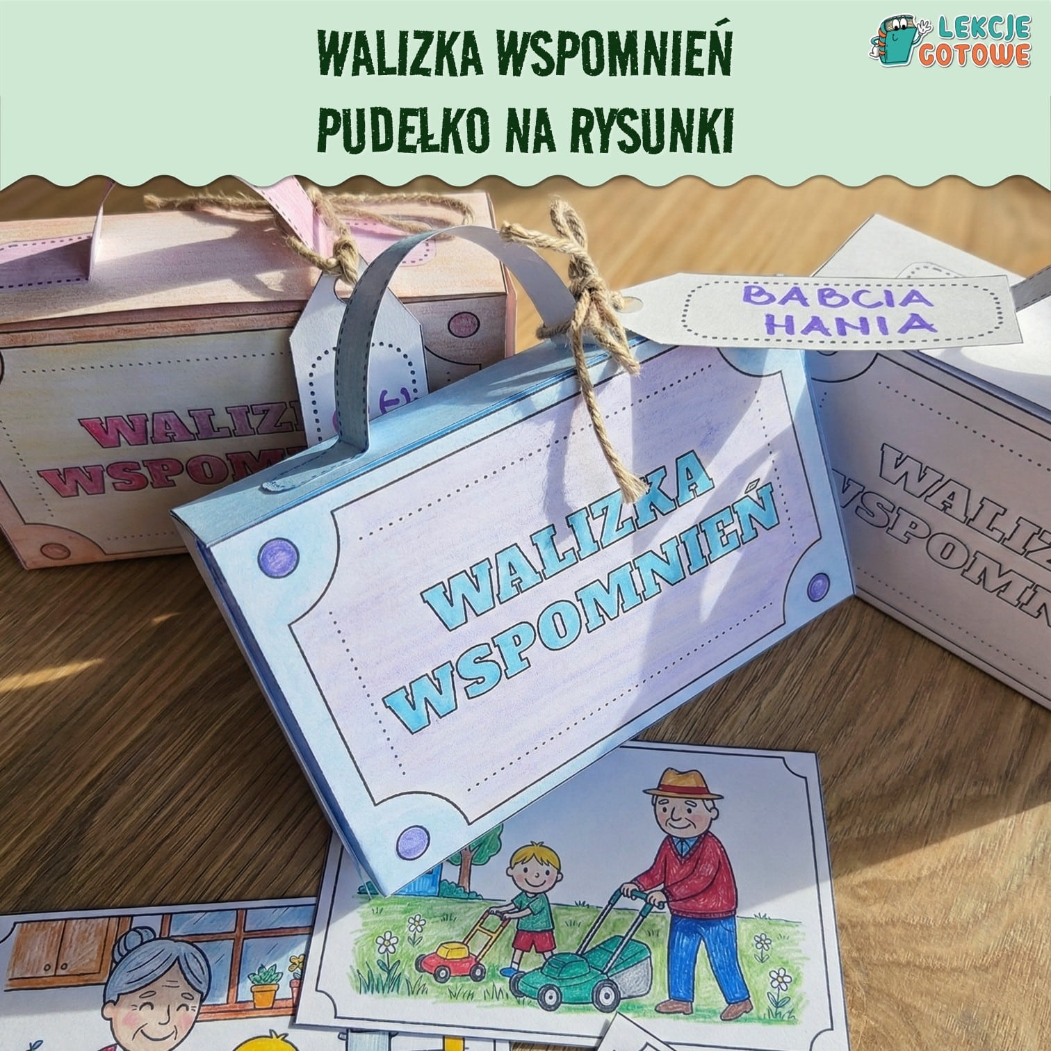 walizka wspomnień pudełko na rysunki szablony na upominki dzień babci i dziadka święto pomysły prezent materiały do druku pdf uroczystość