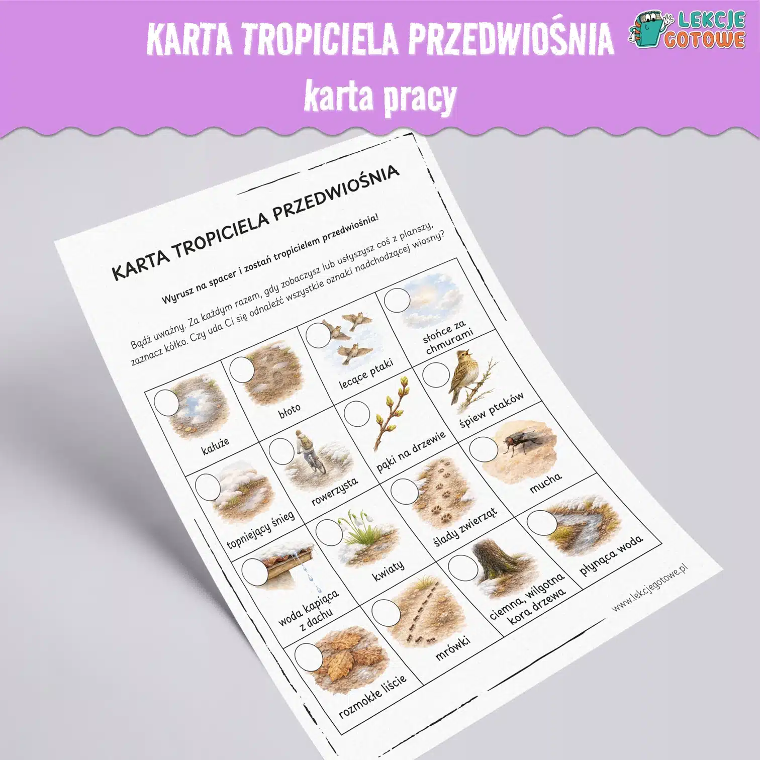 karta tropiciela przedwiośnia przedwiośnie wiosna pdf do druku karta pracy spacer pomysły dla dzieci marzec