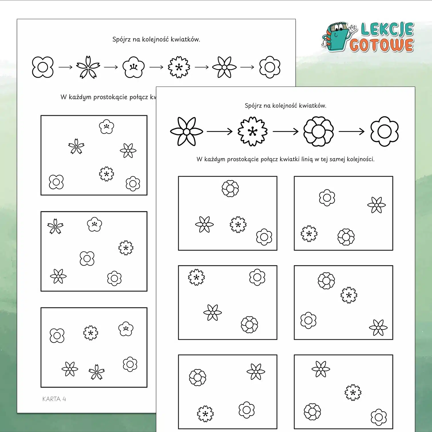 odwzorowanie kolejności rytmy sekwencje percepcja wzrokowa materiały dydaktyczne edukacyjne terapeutyczne pdf sdo druku wiosna kwiaty karty pracy