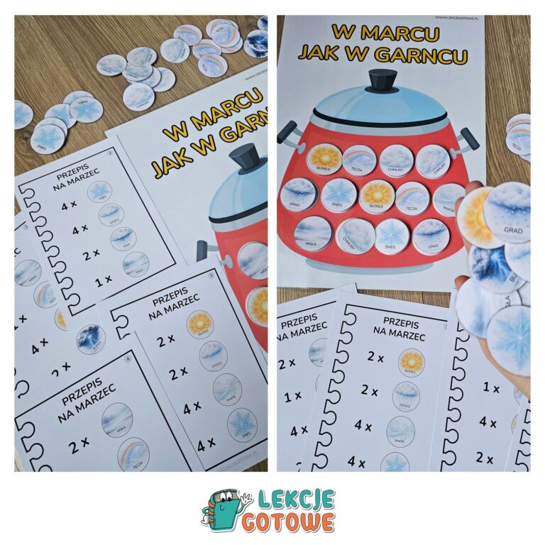 Przepis na marzec pogodowa układanka matematyczna w marcu jak w garncu przysłowie pogoda pomoc dydaktyczna motoryka mała liczenie Edukacja przyrodnicza symbole pogody dla dzieci pdf do druku