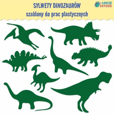 Sylwety dinozaurów szablony do prac plastycznych dzień dinozaura wzory dla dzieci do druku tyranozaur triceratops diplodok