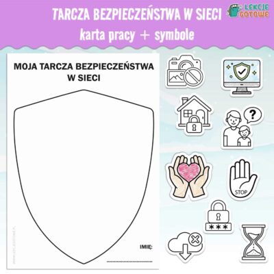 tarcza bezpieczeństwa w sieci karta pracy symbole ikony plakat materiały pomoce dydaktyczne dzień bezpiecznego internetu pdf do druku