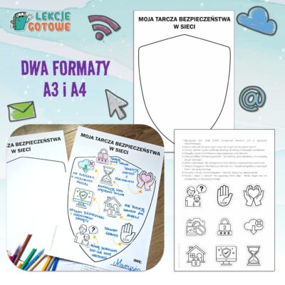 tarcza bezpieczeństwa w sieci karta pracy symbole ikony plakat materiały pomoce dydaktyczne dzień bezpiecznego internetu pdf do druku