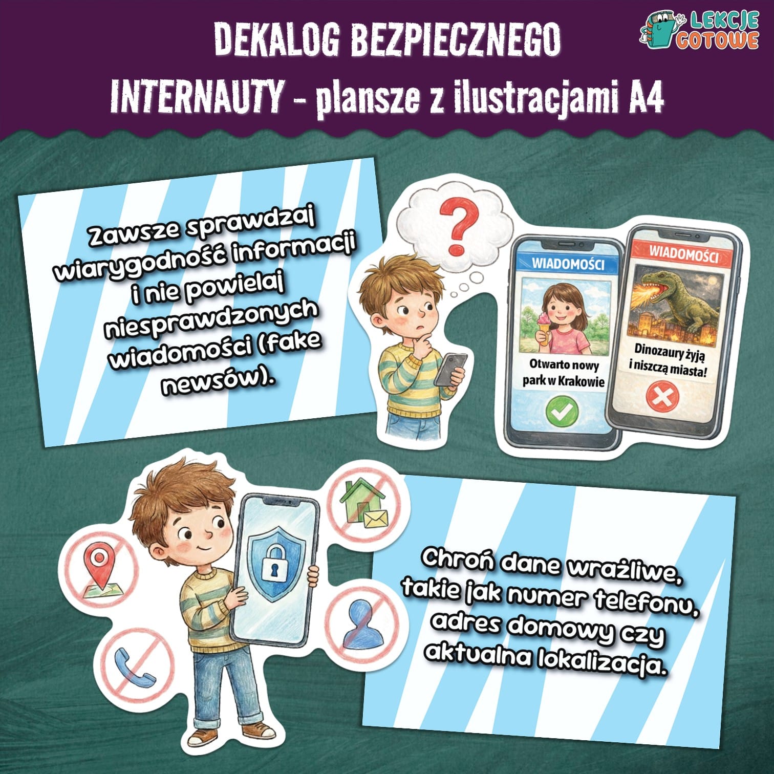 dekalog bezpiecznego internauty pdf do druku kodeks cyberbezpieczeństwo dzień bezpiecznego internetu edukacja informatyczna materiały plansze pomoce