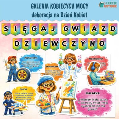 sięgaj gwiazd dziewczyno galeria kobiecych mocy dekoracja na dzień kobiet 8 marca pdf do druku materiały edukacyjne na gazetkę dla dzieci