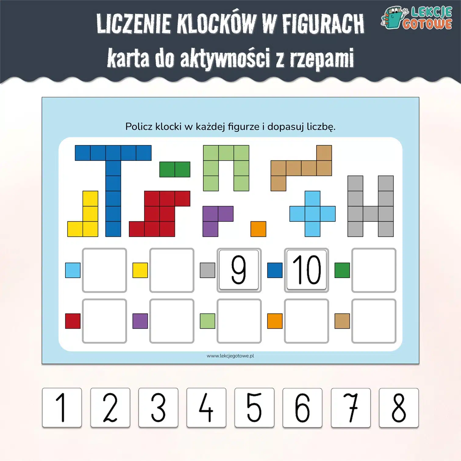 liczenie klocków w figurach karta do aktywności z rzepami lamibook liczenie rachowanie edukacja matematyczna książeczka dla dzieci rzepy pomoce materiały edukacyjne