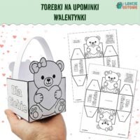 torebki szablony na upominki do druku walentynki miś serce koszyczek pomysły dla dzieci przedszkole klasy 1-3 do druku pdf