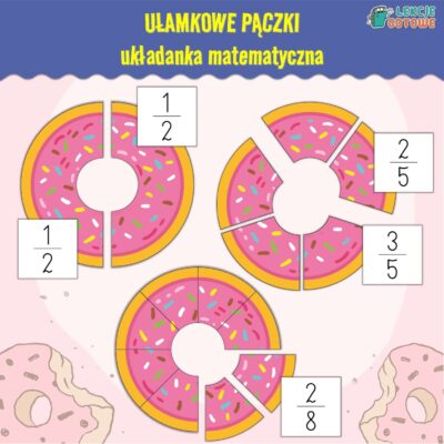 ułamkowe pączki ułamki zwykłe układanka matematyczna pomoce dydaktyczne edukacja matematyka materiały do nauki ćwiczenia zadania