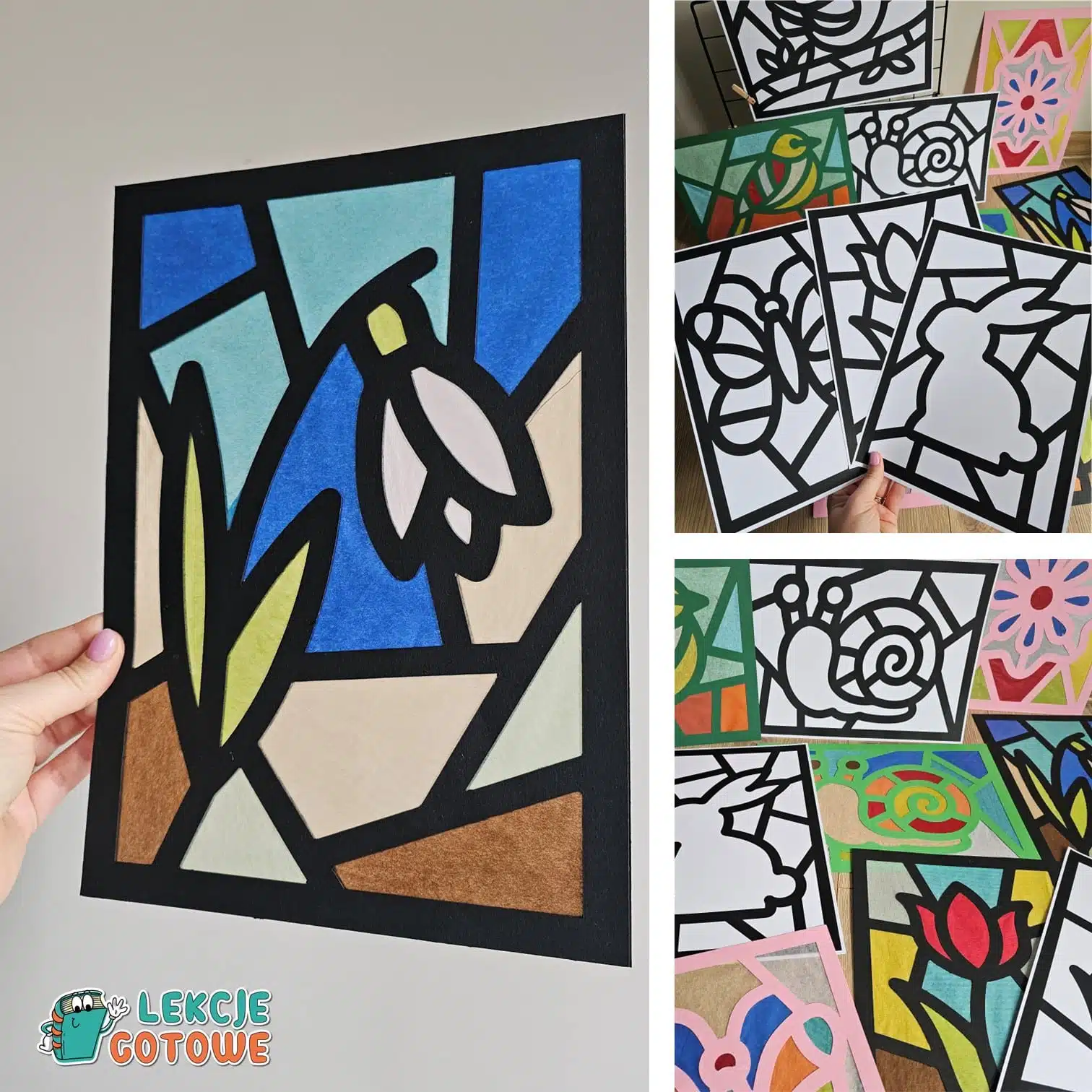 wiosenne wiosna witraże kolorowanki wycinanki praca plastyczna pomysły przedszkole dla dzieci plastyka materiały do druku pdf