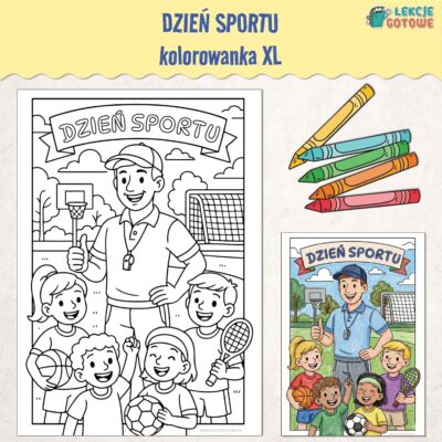 dzień sportu kolorowanka xl do druku pdf motoryka mała edukacja plastyczna