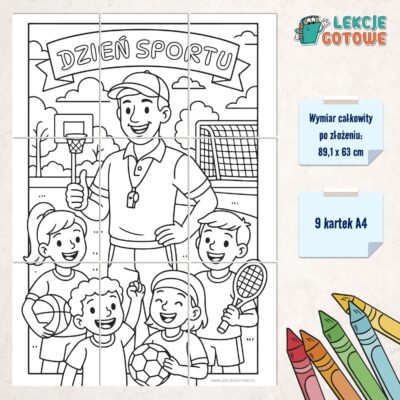 dzień sportu kolorowanka xl do druku pdf motoryka mała edukacja plastyczna