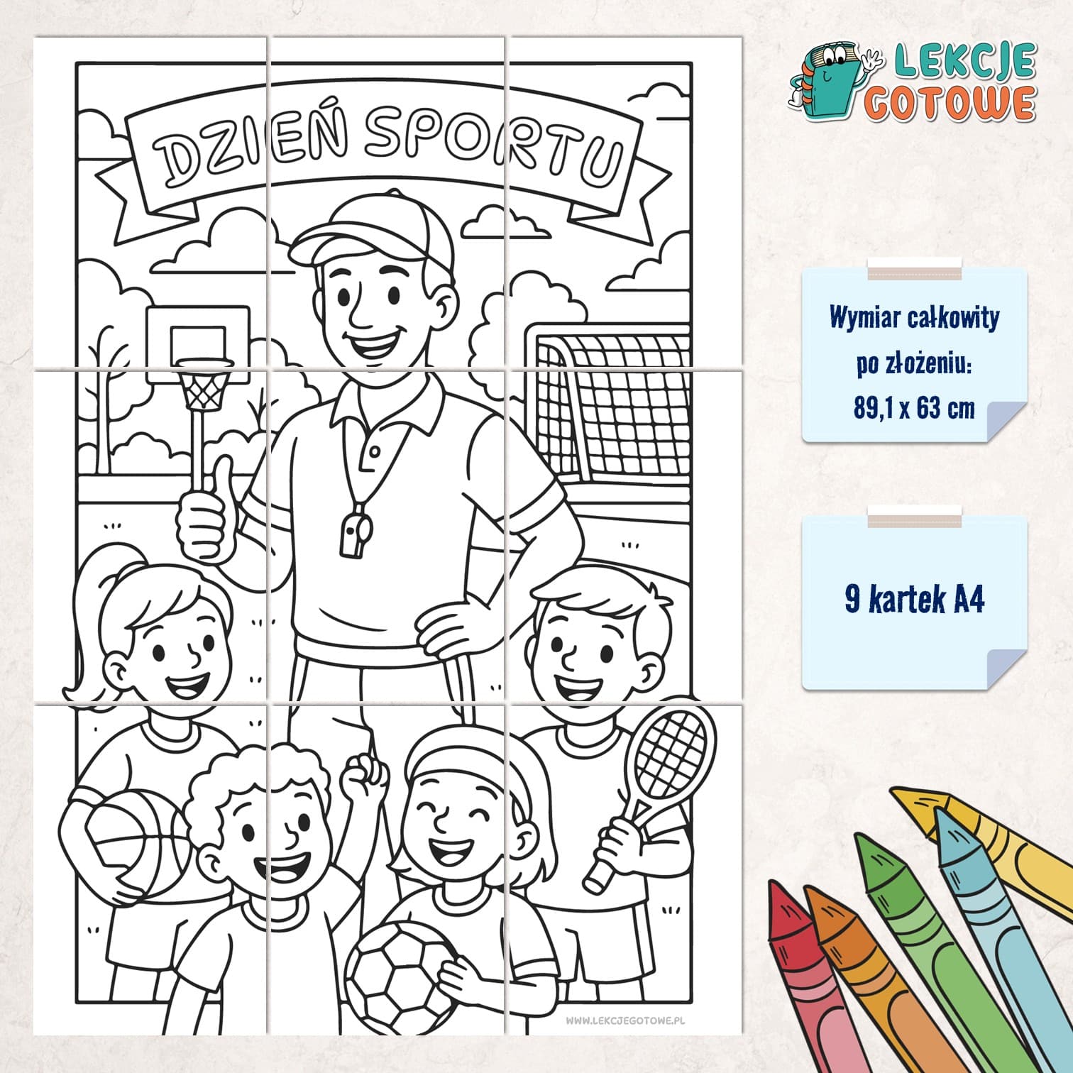 dzień sportu kolorowanka xl do druku pdf motoryka mała edukacja plastyczna