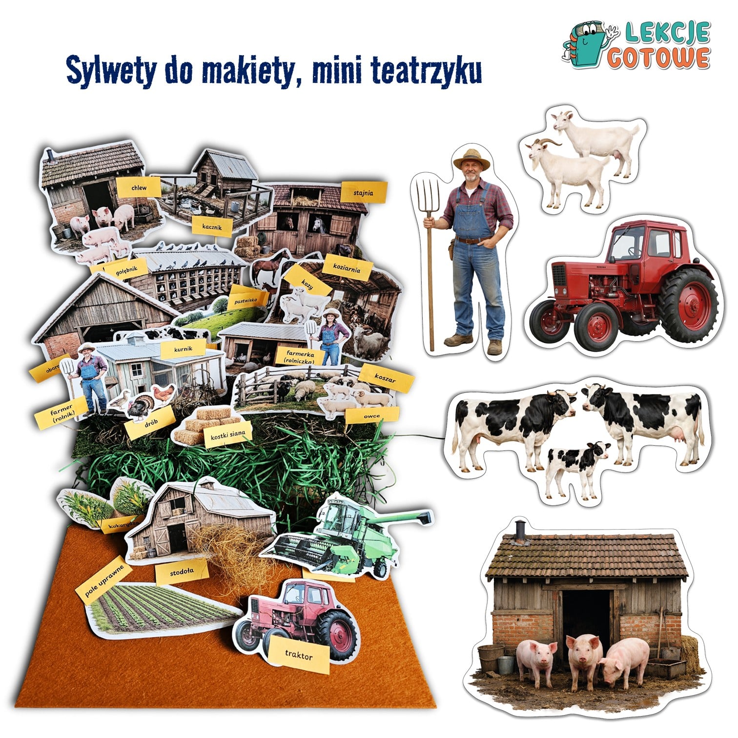 Farma materiały dydaktyczne mini teatrzyk plakaty zwierzęta gospodarskie i ich domy pdf makieta plansze pomoce edukacyjne