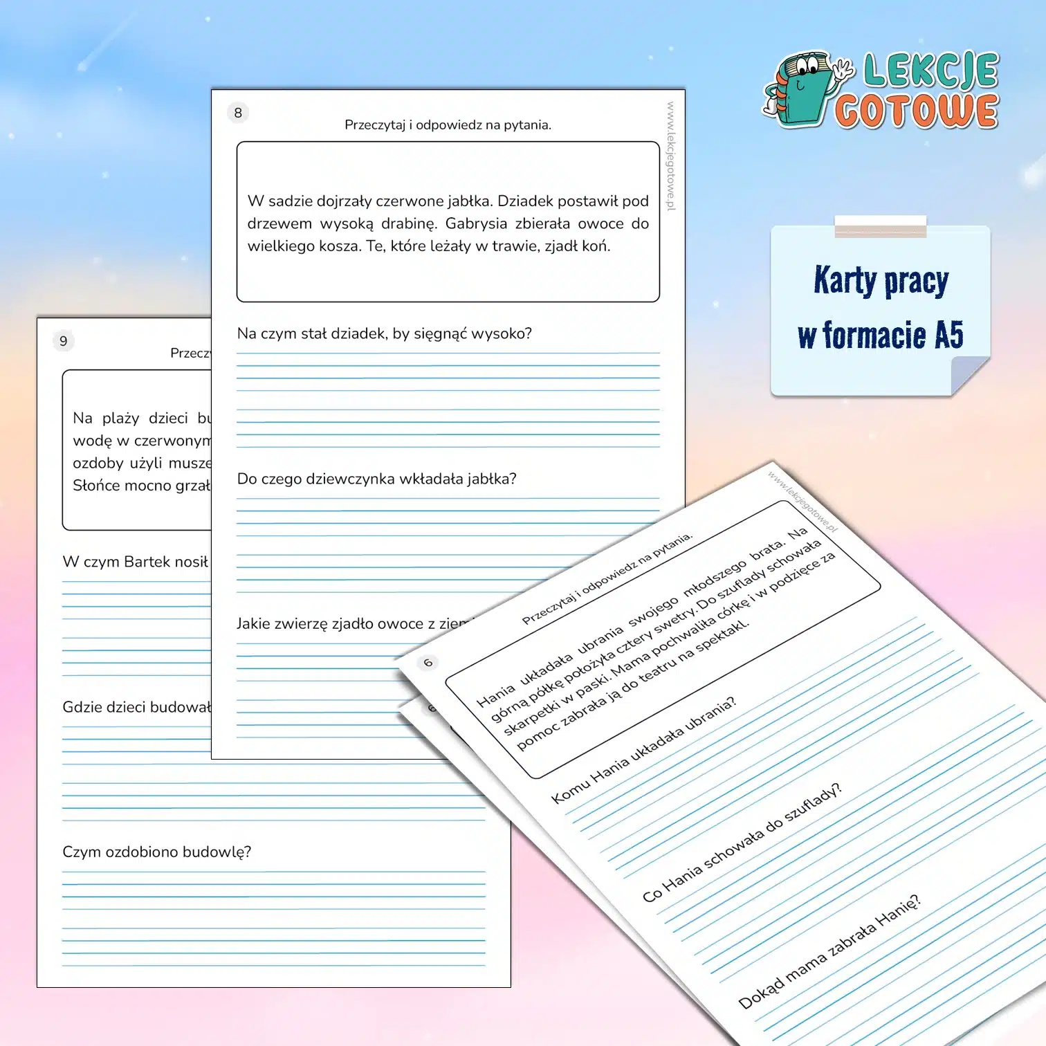 Karty pracy do czytania ze zrozumieniem krótkie czytanki czytanie dla dzieci kartkówki sprawdziany do druku pdf pomysły edukacja polonistyczna