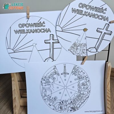 opowieść wielkanocna koło opowieści historia w obrazkach spiner pdf praca plastyczna do druku kolorowanka wielkanoc święta jezus