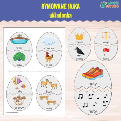 rymowane jajka wielkanocne układanka edukacyjna rymy rymowane słowa edukacja polonistyczna pomoce dydaktyczne do druku pdf