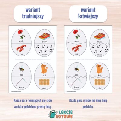 rymowane jajka wielkanocne układanka edukacyjna rymy rymowane słowa edukacja polonistyczna pomoce dydaktyczne do druku pdf