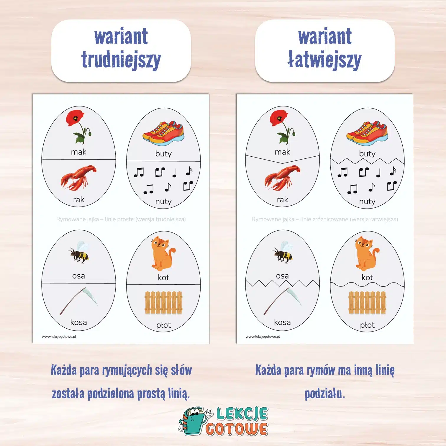 rymowane jajka wielkanocne układanka edukacyjna rymy rymowane słowa edukacja polonistyczna pomoce dydaktyczne do druku pdf