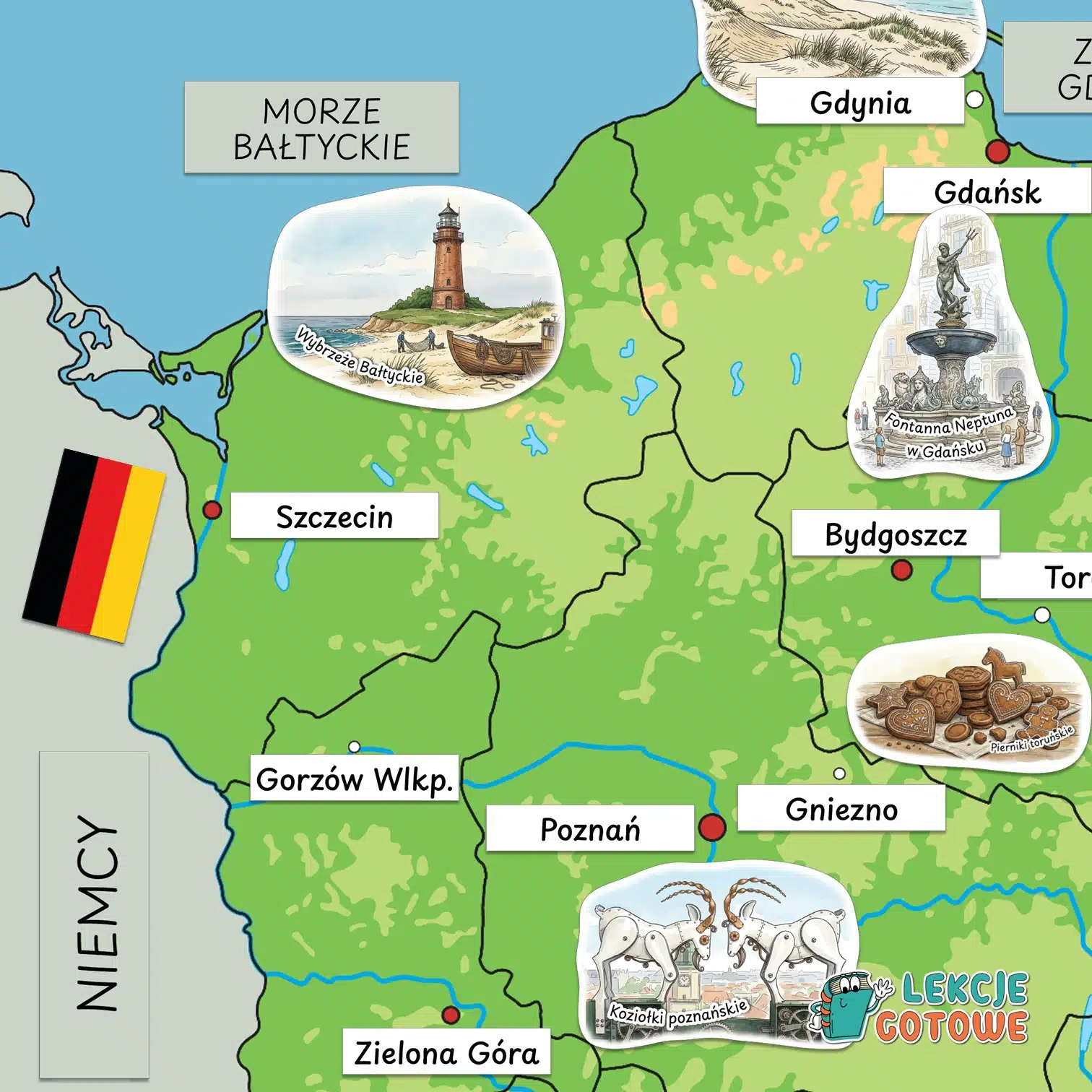 mapa odkrywania polski moja ojczyzna układanka symbole miast i regionów atrakcje do wycięcia wycinanka pdf do druku