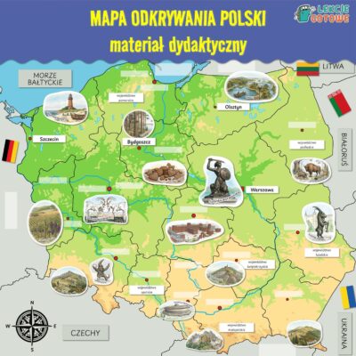 mapa odkrywania polski moja ojczyzna układanka symbole miast i regionów atrakcje do wycięcia wycinanka pdf do druku