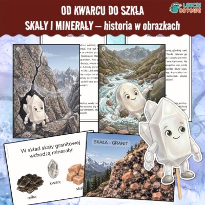 od kwarcu do szkła skały i minerały historia bajka w obrazkach dla dzieci edukacja pdf do druku pomoce materiały edukacyjne dydaktyczne jak powstaje szklo