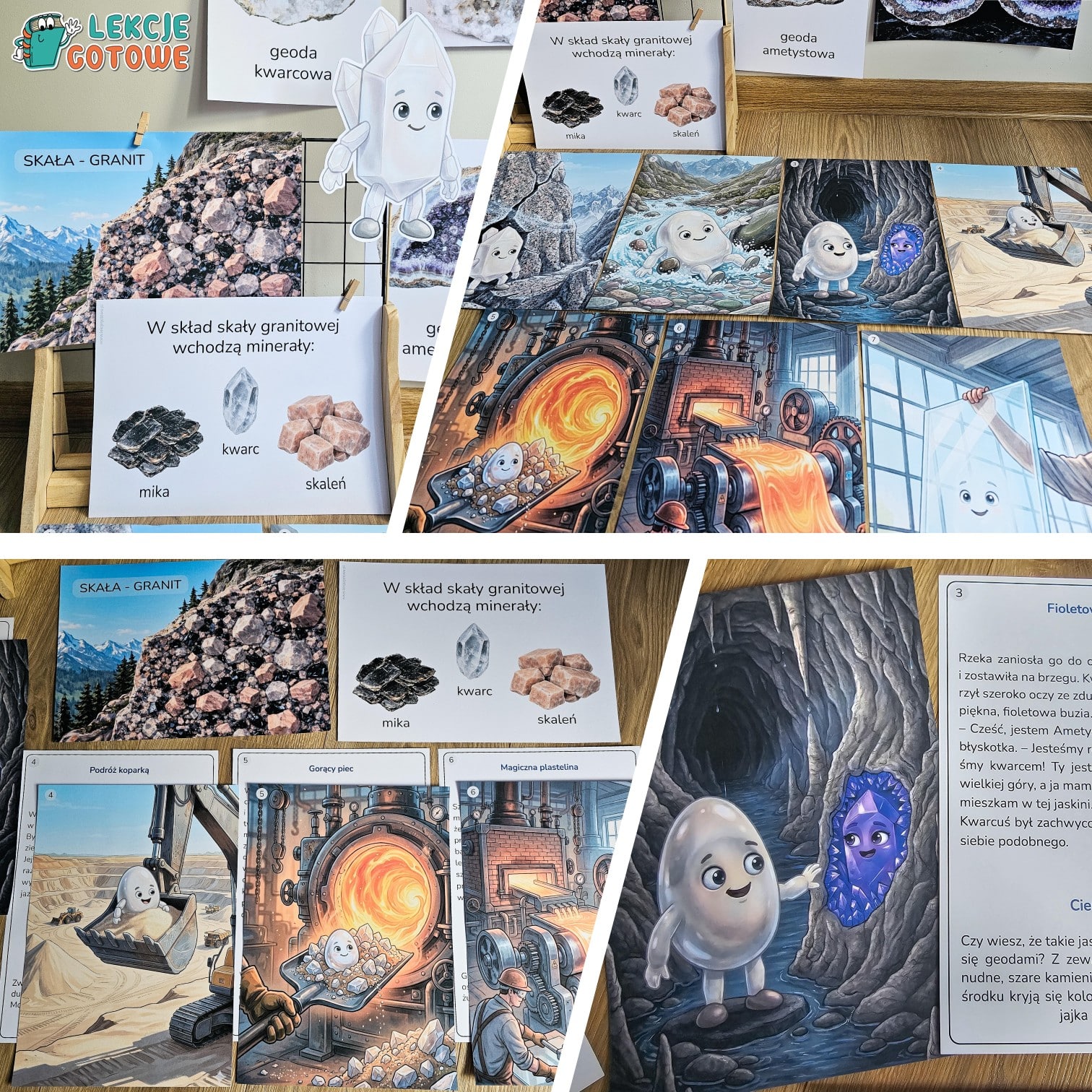 od kwarcu do szkła skały i minerały historia bajka w obrazkach dla dzieci edukacja pdf do druku pomoce materiały edukacyjne dydaktyczne jak powstaje szklo