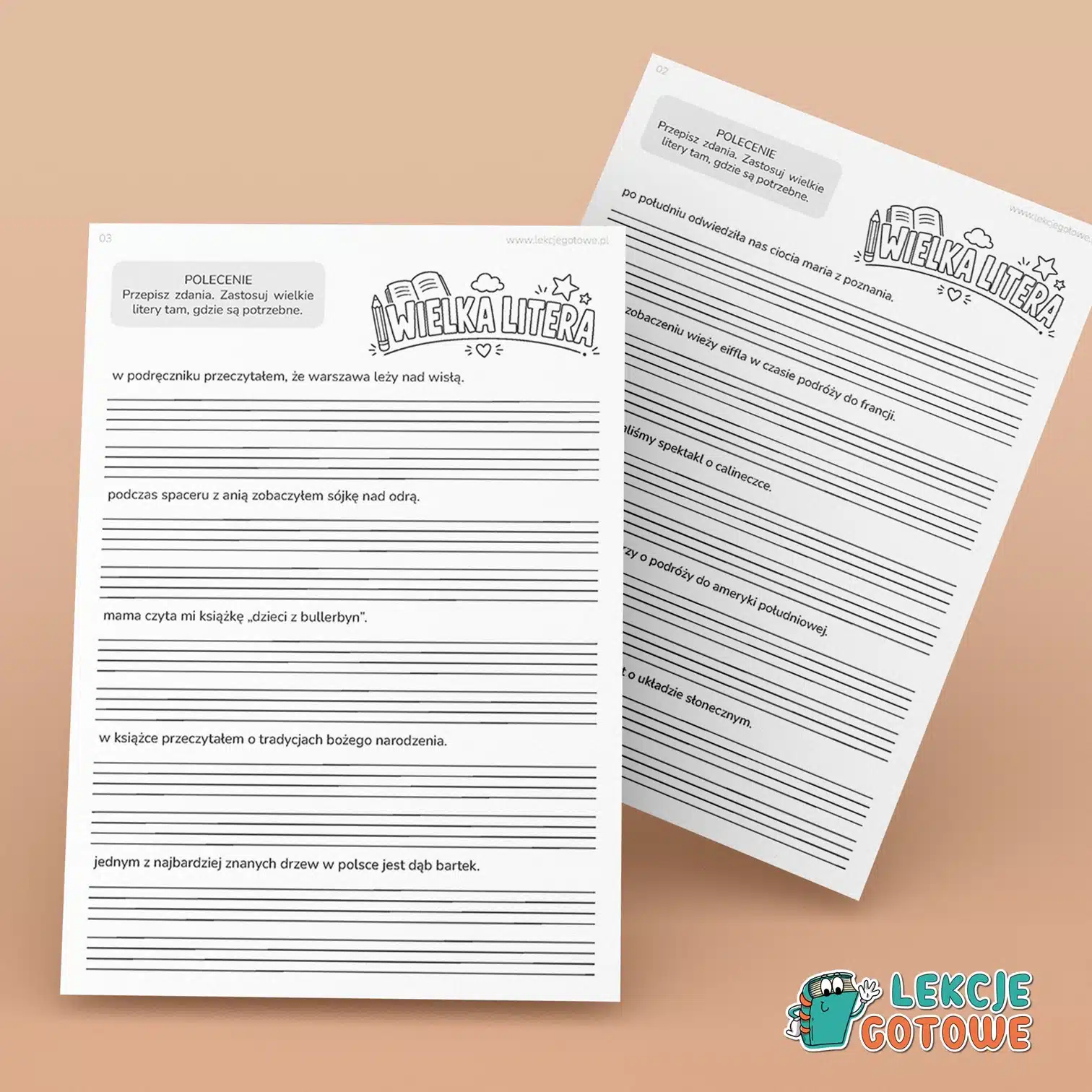 wielka i mała litera karty pracy pdf do druku edukacja polonistyczna język polski gramatyka pisownia pobierz