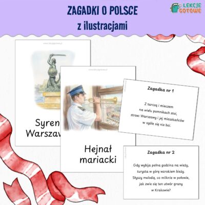 Zagadki o Polsce z ilustracjami syrenka warszawska kraków święta narodowe pomysły quiz pdf do druku materiały dydaktyczne