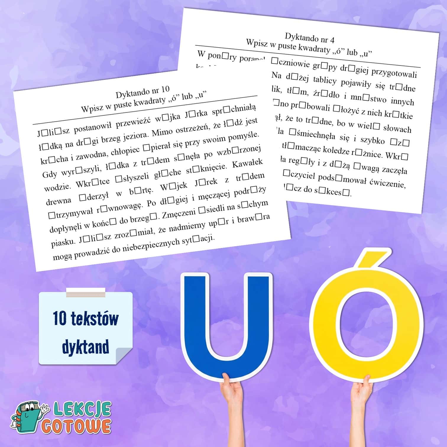 dyktanda ó u karty pracy ortografia ćwiczenia ortograficzne gramatyka edukacja polonistyczna karty pracy pomysły do druku pdf