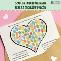 Szablon laurki dla mamy serce z odcisków palców malowanie palcami praca plastyczna dzień matki pomysły upominki prezent pdf do druku dla dzieci dzień matki