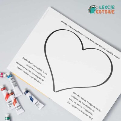 Szablon laurki dla mamy serce z odcisków palców malowanie palcami praca plastyczna dzień matki pomysły upominki prezent pdf do druku dla dzieci dla mamy
