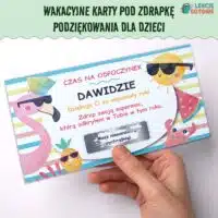 Wakacyjne karty pod zdrapkę podziękowanie dla dzieci do edycji w wordzie edycja word zakończenie roku szkolnego upominki dla dzieci pomysły