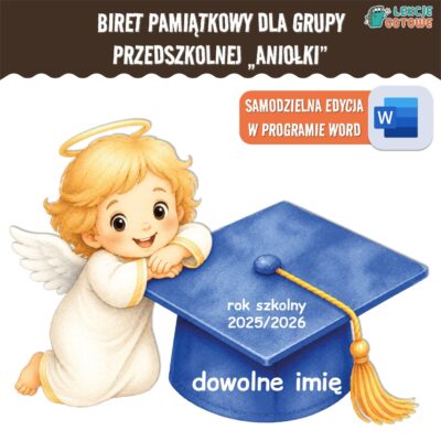 biret dla grupy przedszkolnej pdf dyplomy dyplom zakończenie roku przedszkole dla dzieci aniołki anioły