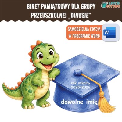 biret dla grupy przedszkolnej pdf dyplomy dyplom zakończenie roku przedszkole dla dzieci dinusie dinozaury