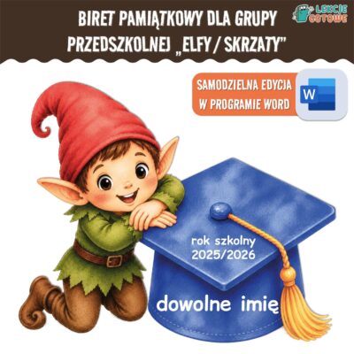 biret dla grupy przedszkolnej pdf dyplomy dyplom zakończenie roku przedszkole dla dzieci Elfy elfiki Skrzaty