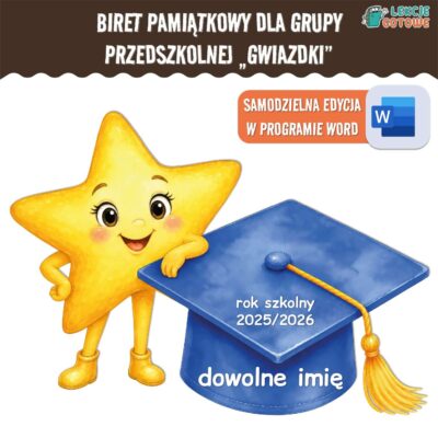 biret dla grupy przedszkolnej pdf dyplomy dyplom zakończenie roku przedszkole dla dzieci jagódki gwiazdeczki gwiazdki