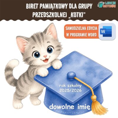 biret dla grupy przedszkolnej pdf dyplomy dyplom zakończenie roku przedszkole dla dzieci koty kotki