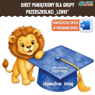 biret dla grupy przedszkolnej pdf dyplomy dyplom zakończenie roku przedszkole dla dzieci lwiątka lwy lewki