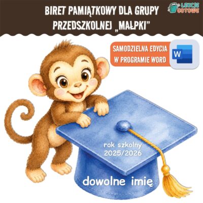 biret dla grupy przedszkolnej pdf dyplomy dyplom zakończenie roku przedszkole dla dzieci lwiątka małpy małpki