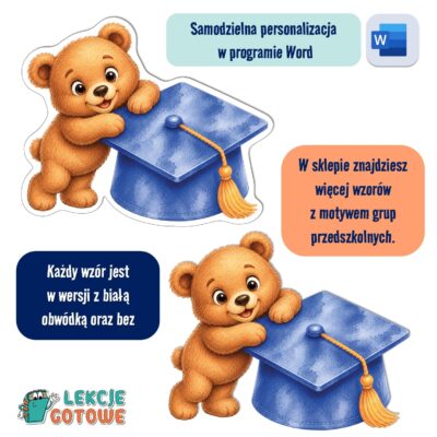 biret dla grupy przedszkolnej pdf dyplomy dyplom zakończenie roku przedszkole dla dzieci misie misiaczki niedźwiedzie niedźwiadki