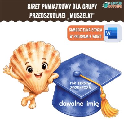 biret dla grupy przedszkolnej pdf dyplomy dyplom zakończenie roku przedszkole dla dzieci muszle muszelki