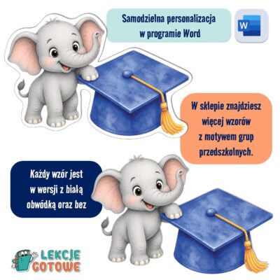 biret dla grupy przedszkolnej pdf dyplomy dyplom zakończenie roku przedszkole dla dzieci słonie słoniki