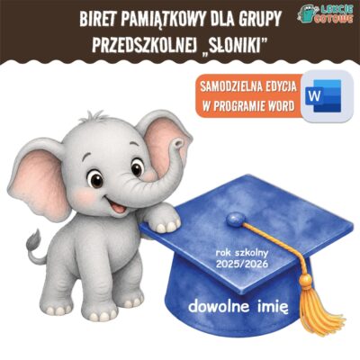 biret dla grupy przedszkolnej pdf dyplomy dyplom zakończenie roku przedszkole dla dzieci słonie słoniki