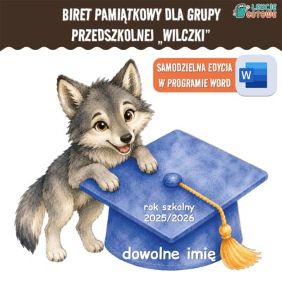 biret dla grupy przedszkolnej pdf dyplomy dyplom zakończenie roku przedszkole dla dzieci wilki wilczki
