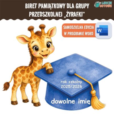 biret dla grupy przedszkolnej pdf dyplomy dyplom zakończenie roku przedszkole dla dzieci żyrafy żyrafki