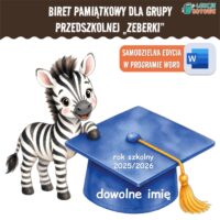 biret dla grupy przedszkolnej zebry zeberki pdf dyplomy dyplom zakończenie roku przedszkole dla dzieci