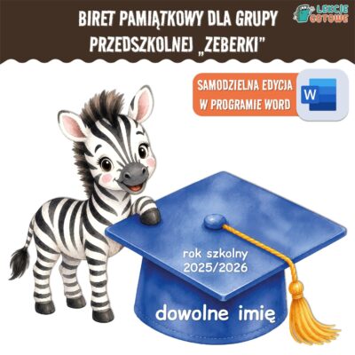 biret dla grupy przedszkolnej zebry zeberki pdf dyplomy dyplom zakończenie roku przedszkole dla dzieci